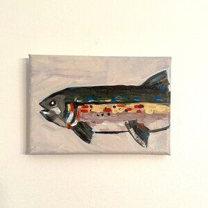 original acrylic trout painting 4 x 6 inches. Ready to frame